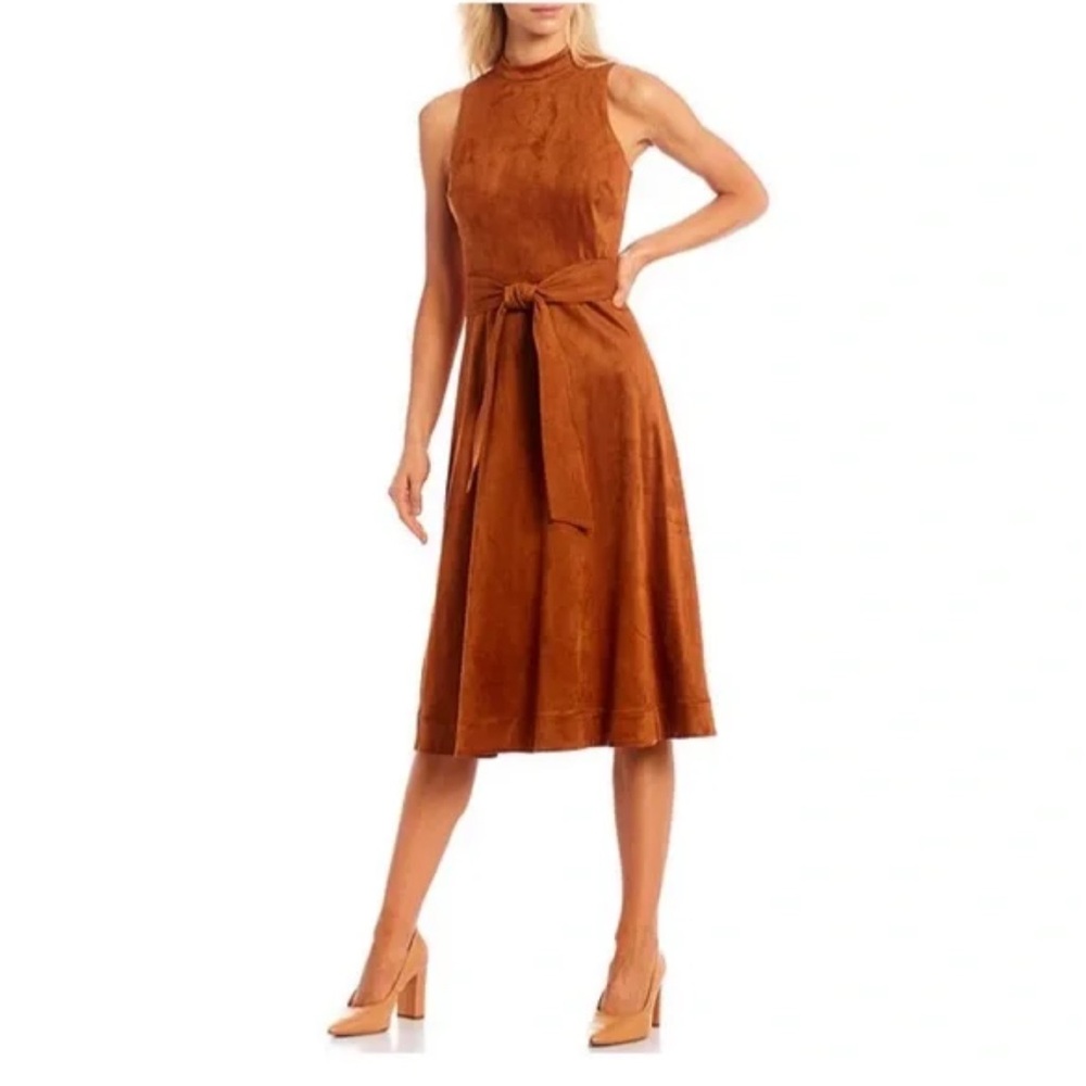 Antonio Melani Kinnon Mock Neck Suede Midi Dress Size 12 - Picture 3 of 10